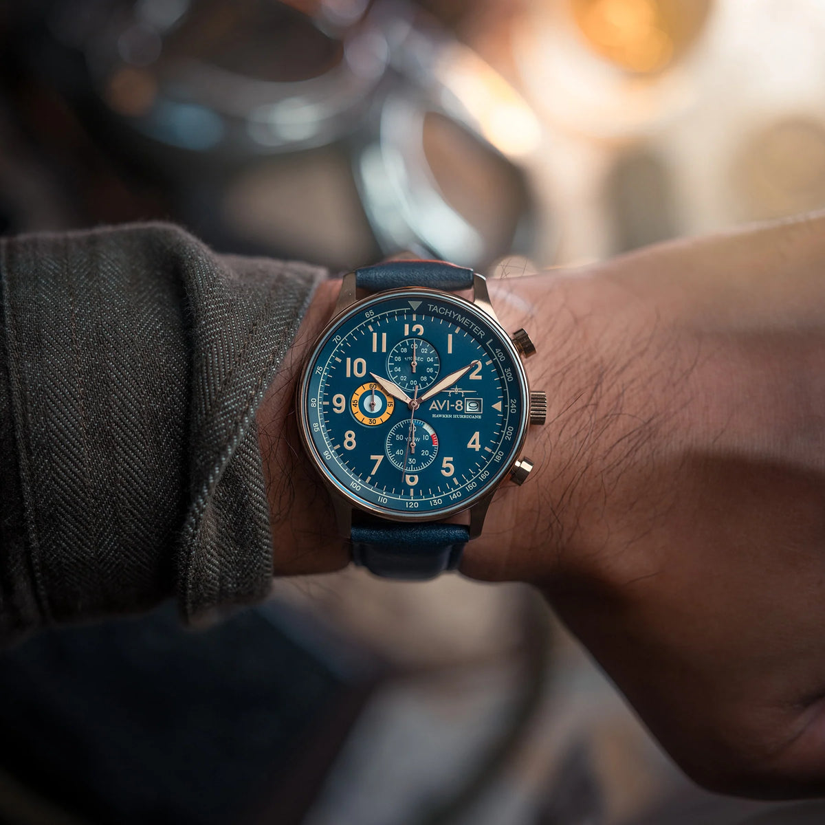 AVI-8 Hawker Hurricane Men's Blue Gold Chronograph Watch, view 3