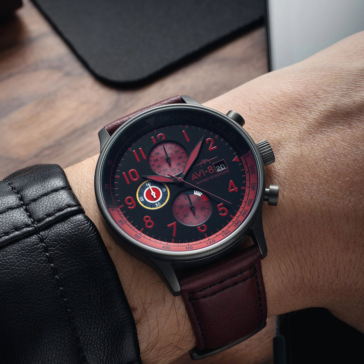 AVI-8 Hawker Hurricane Men's Black Red Chronograph Watch, view 2