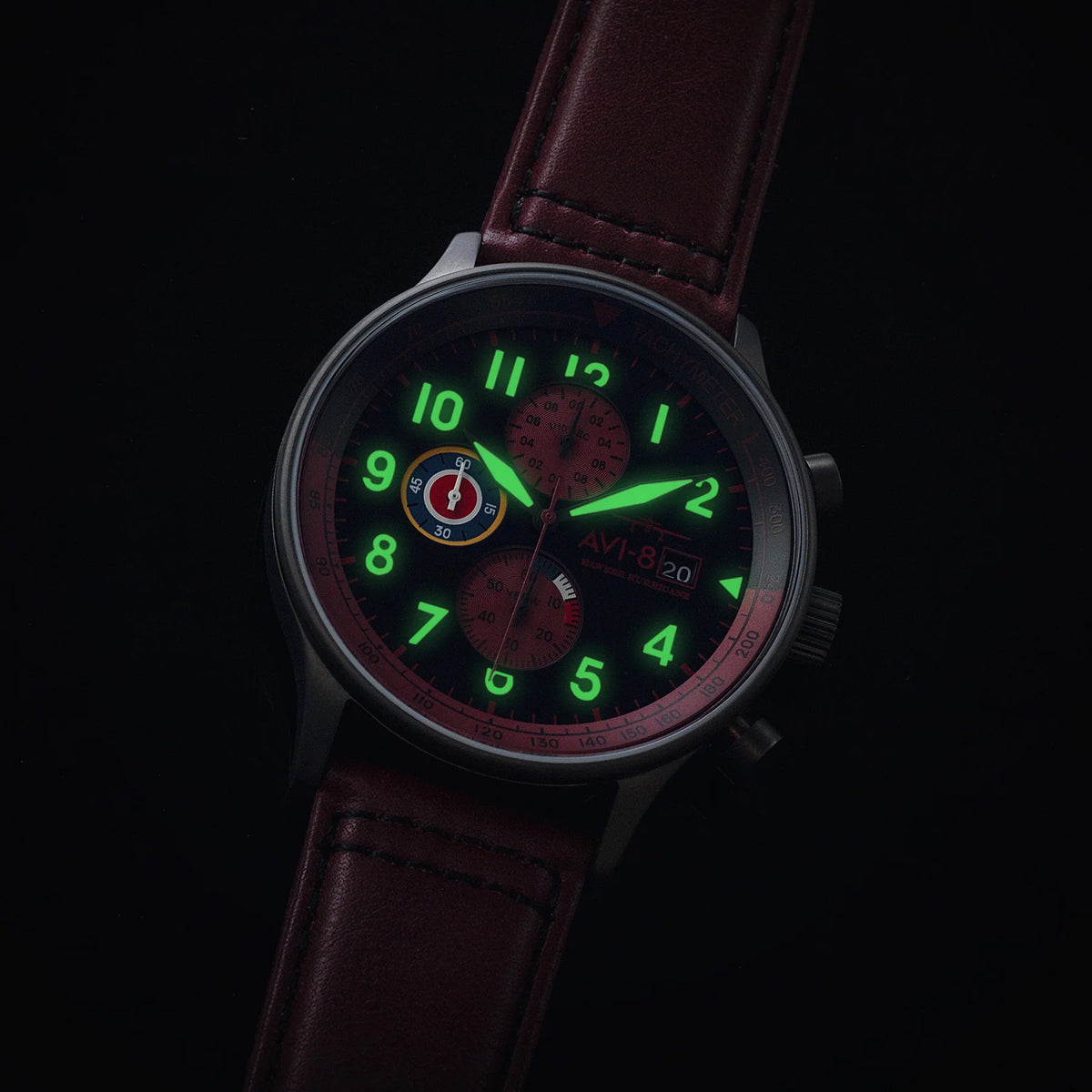 AVI-8 Hawker Hurricane Men's Black Red Chronograph Watch, view 3
