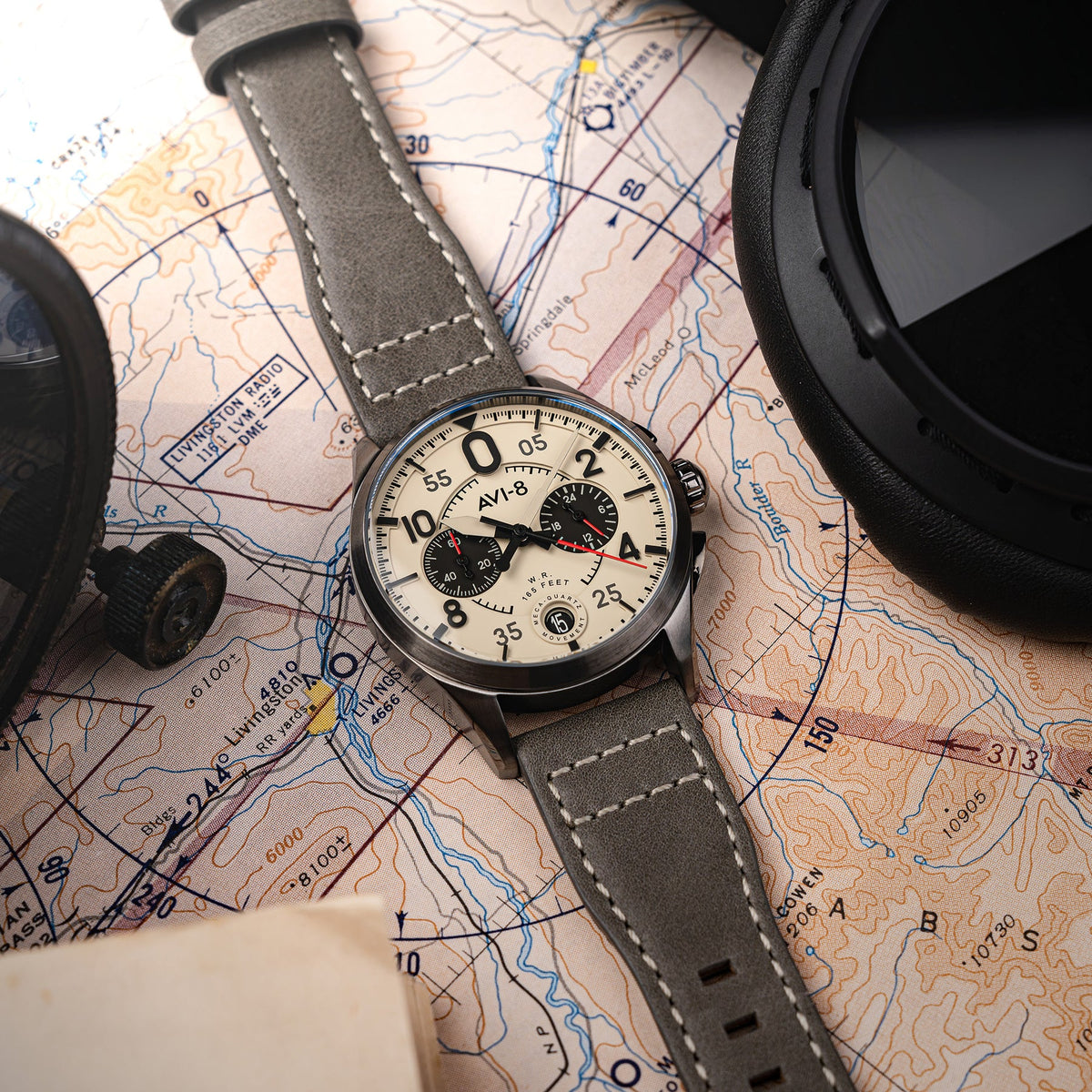 AVI-8 Spitfire Lock Chronograph Grey Cream Watch, view 2