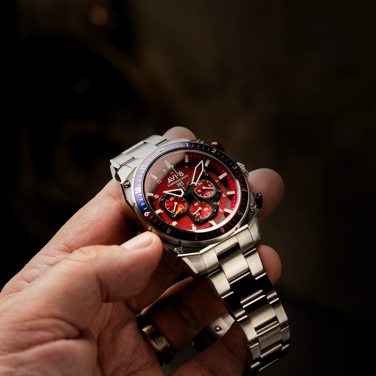 AVI-8 Hawker Hunter Atlas Men's Red Dual Time Watch, view 2