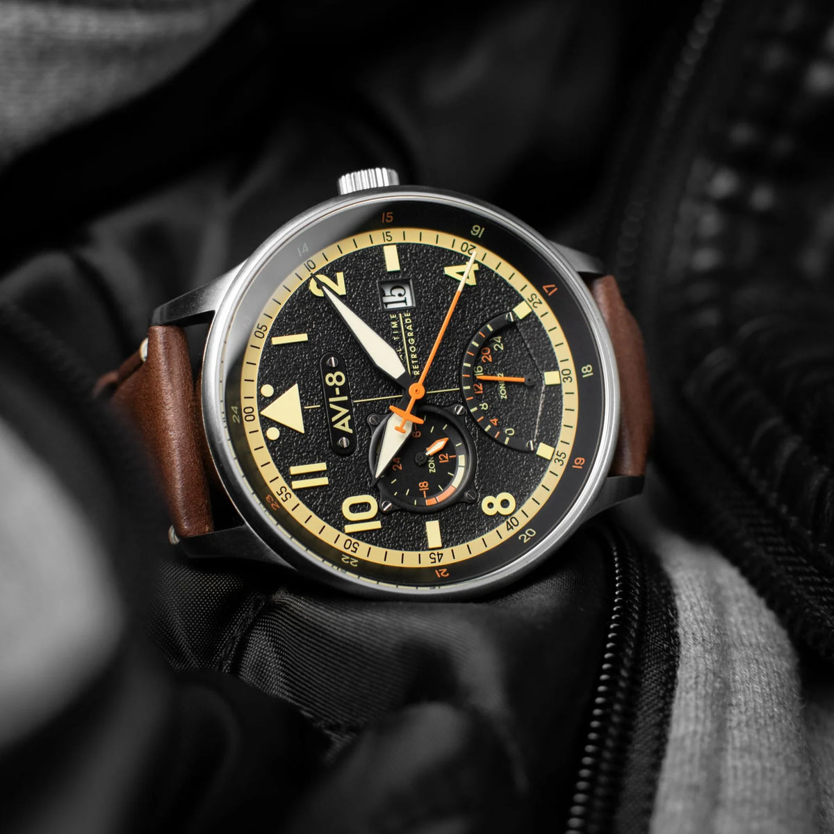 AVI-8 Hawker Hurricane McKellar Men's Black Brown Dual Time Watch, view 3