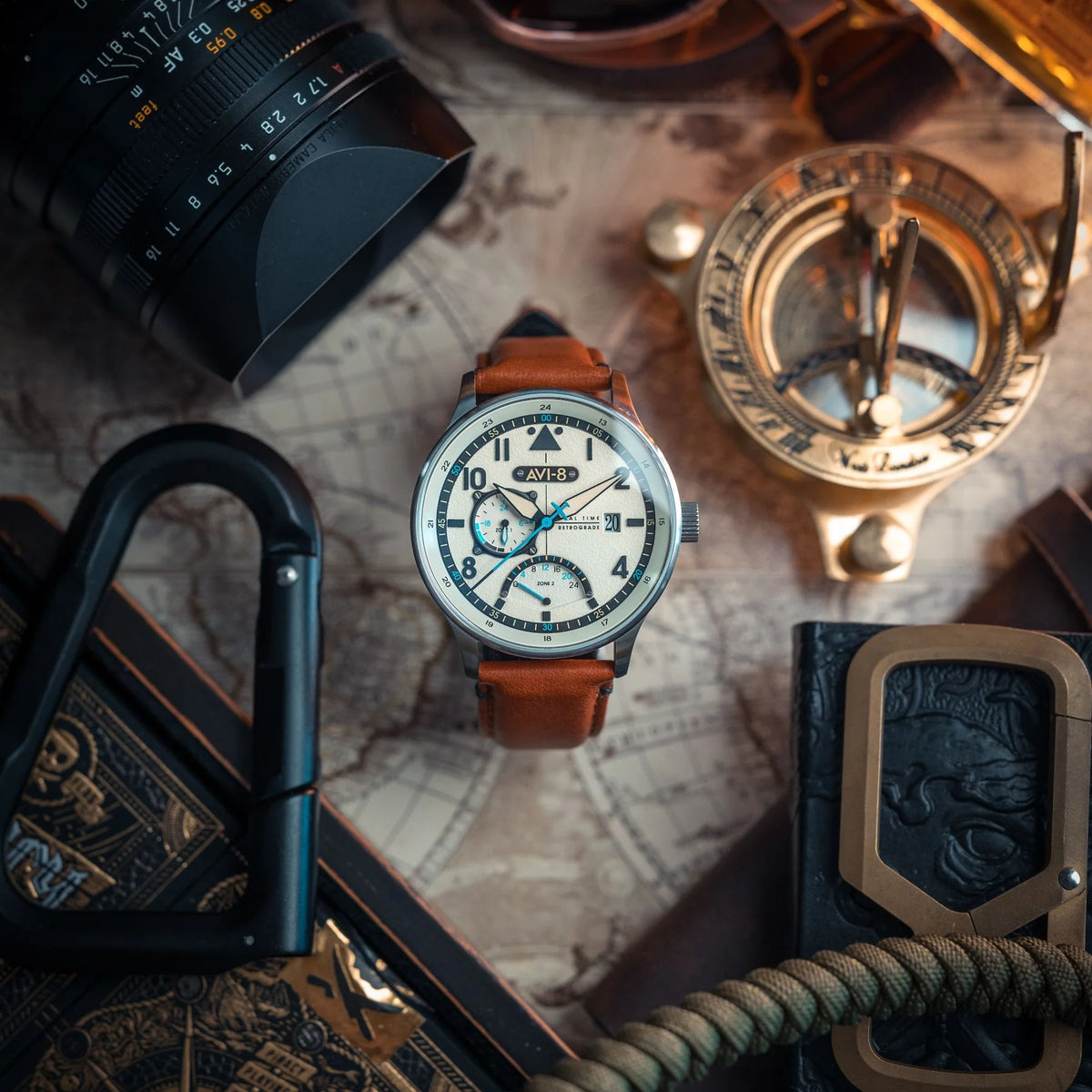 AVI-8 Hawker Hurricane McKellar Men's Brown Beige Dual Time Watch, view 3