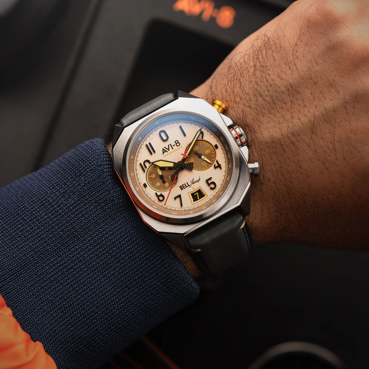 AVI-8 Bell X-1 Machbuster Men's Beige Brown Chronograph Watch, view 2
