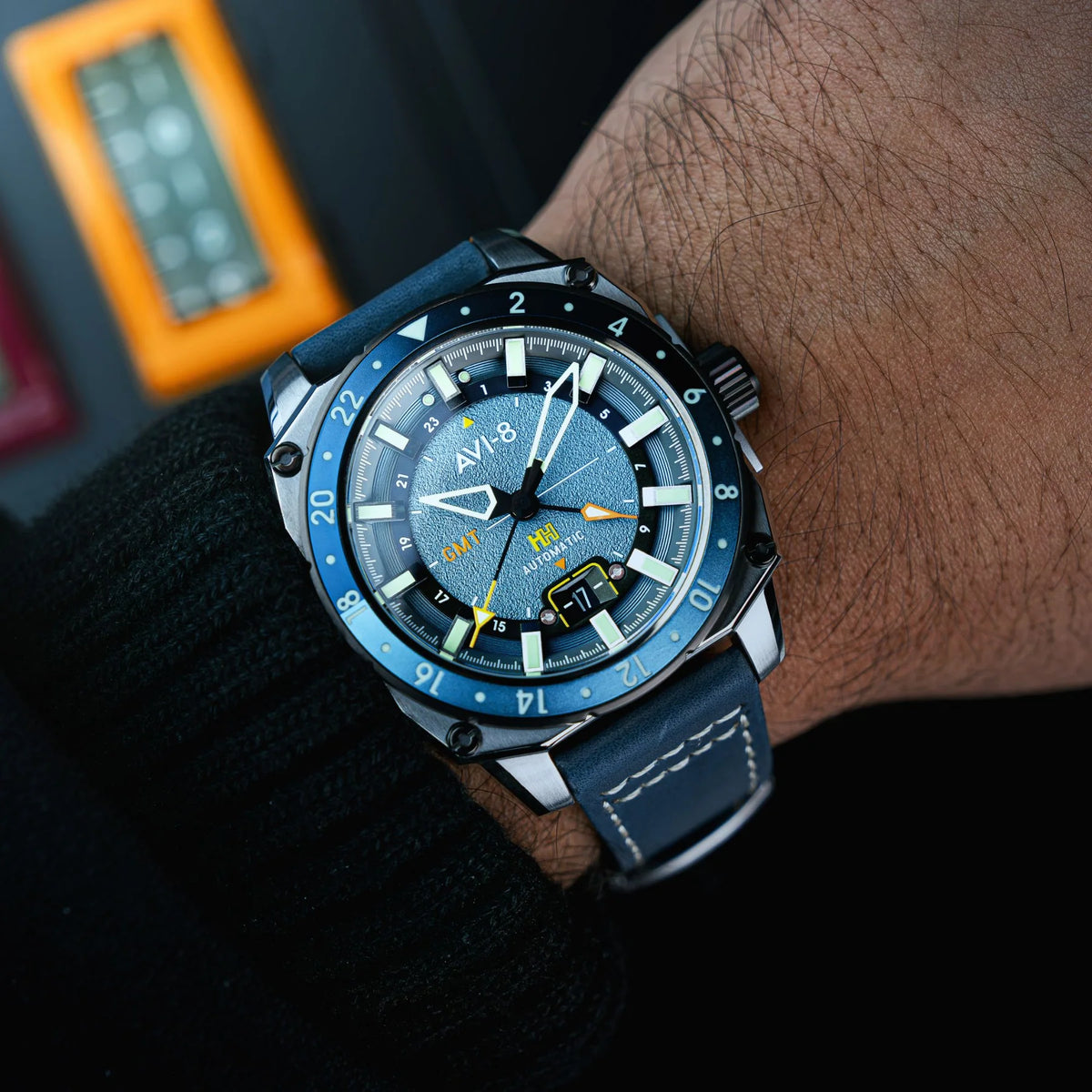 AVI-8 Hawker Hunter Atlas GMT Men's Blue Automatic Watch, view 2