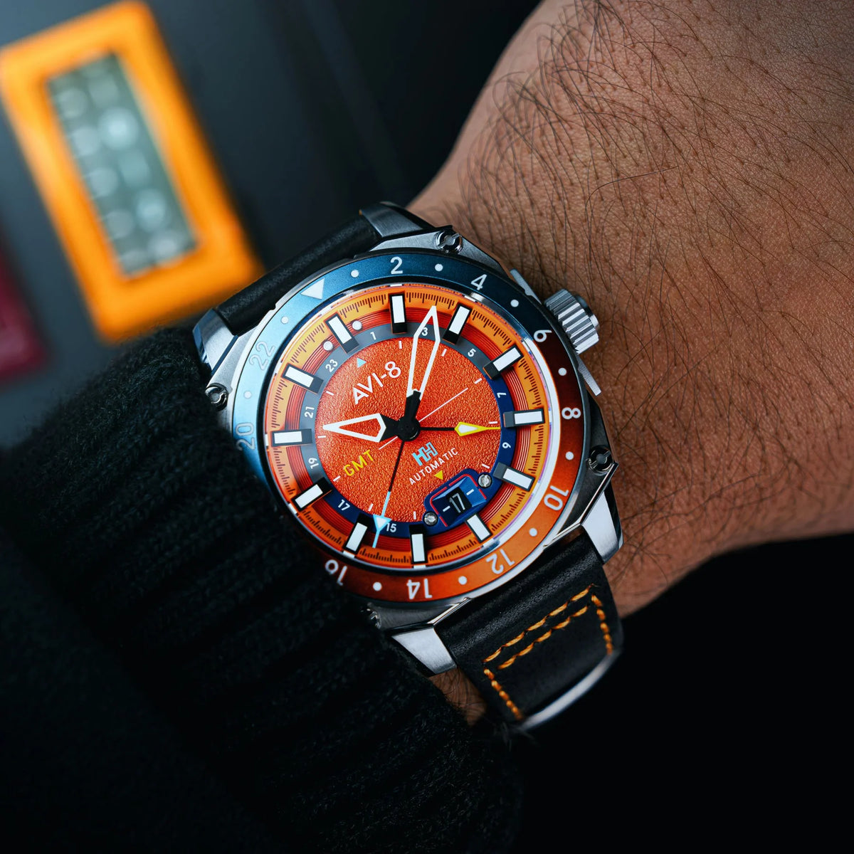 AVI-8 Hawker Hunter Atlas GMT Men's Orange Automatic Watch, view 2