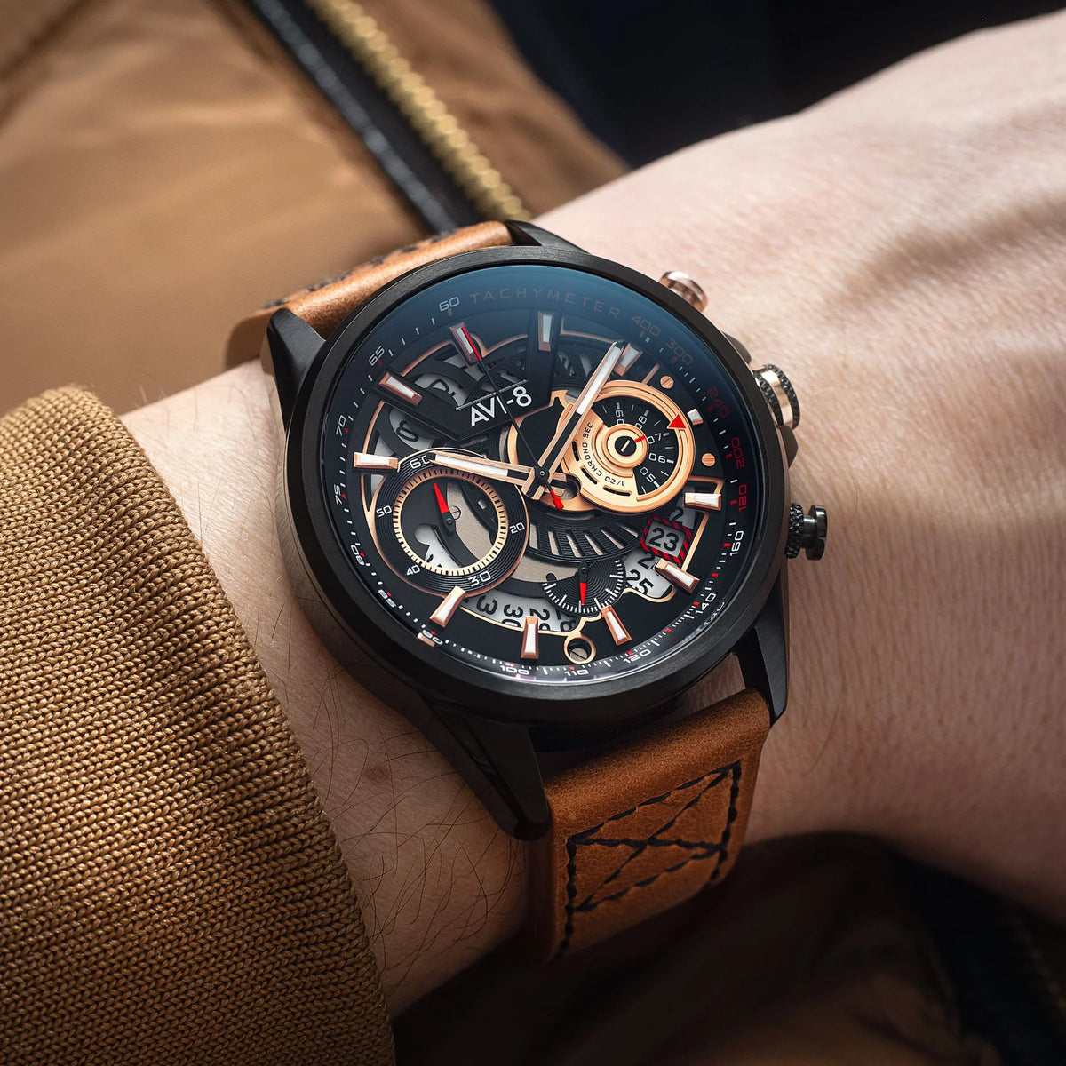 AVI-8 Hawker Harrier Matador Men's Brown Black Chronograph Watch, view 2