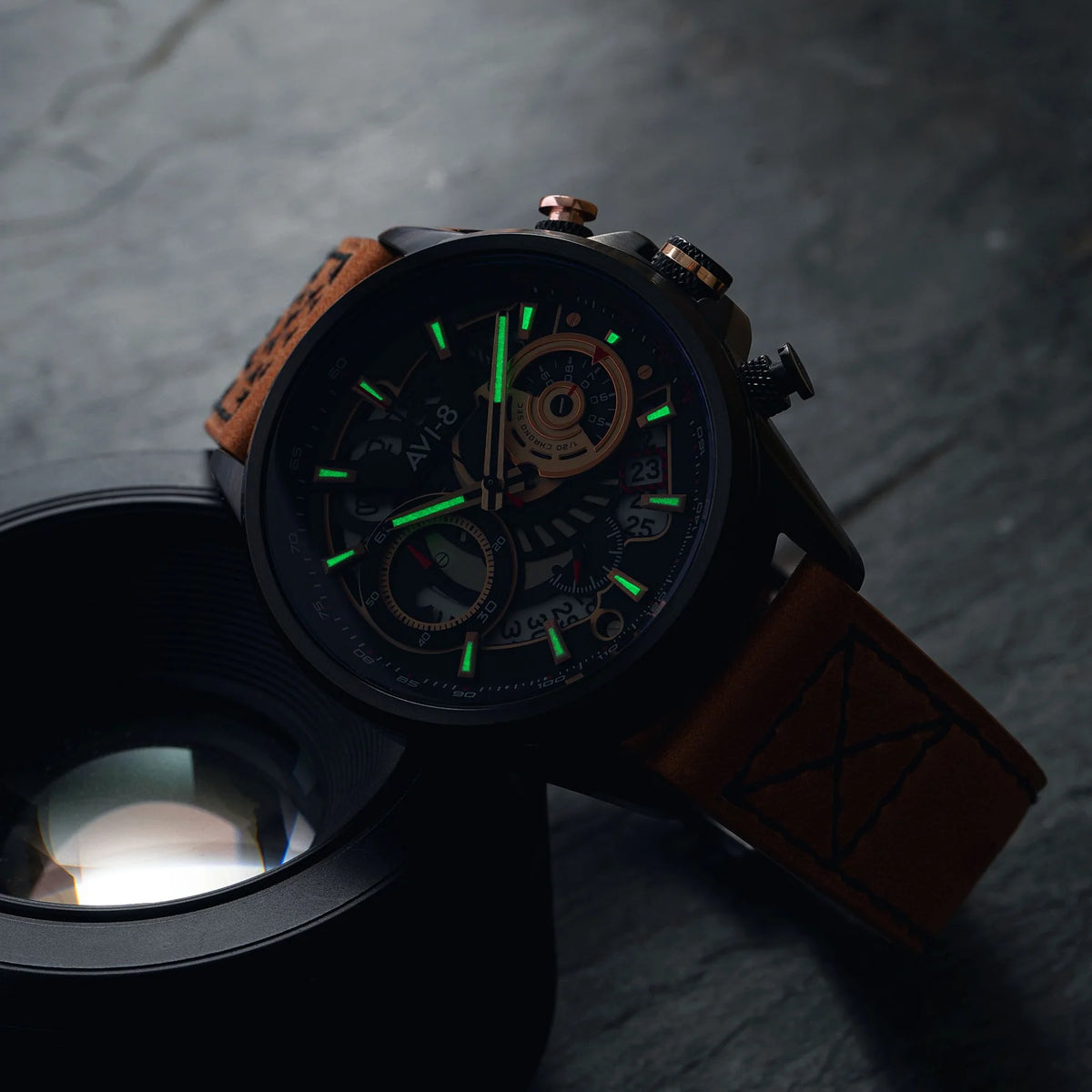 AVI-8 Hawker Harrier Matador Men's Brown Black Chronograph Watch, view 3