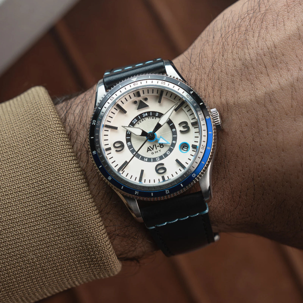 AVI-8 Flyboy Airmaster GMT Men's Silver White Automatic Watch, view 2