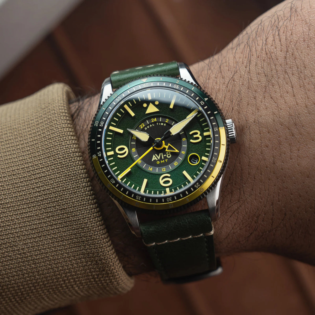 AVI-8 Flyboy Airmaster GMT Men's Green Automatic Watch, view 2