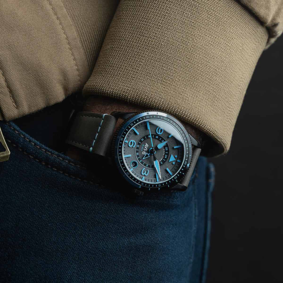 AVI-8 Flyboy Airmaster GMT Men's Grey Blue Automatic Watch, view 3