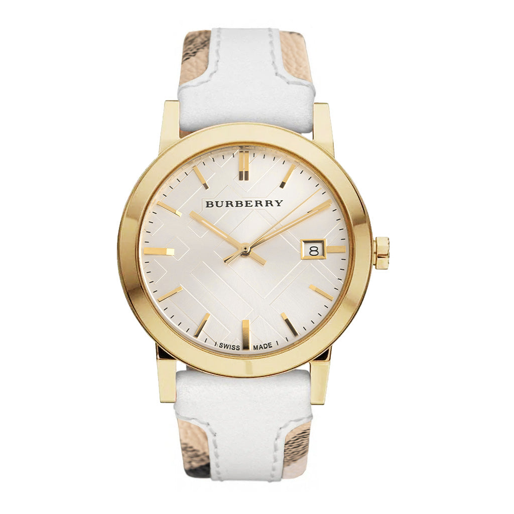 Burberry The City Check Stamped Yellow Gold PVD 38mm Watch display picture 1