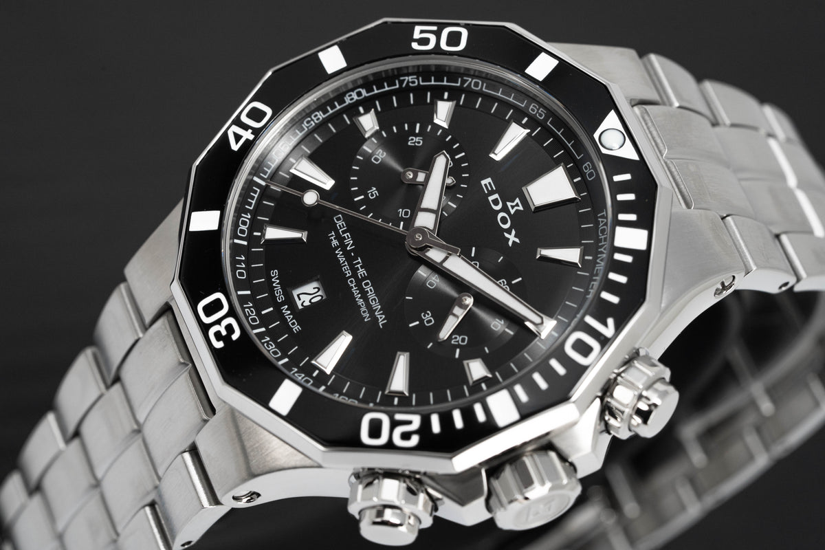 Edox Men's Watch Delfin The Original Chronograph Black Steel
