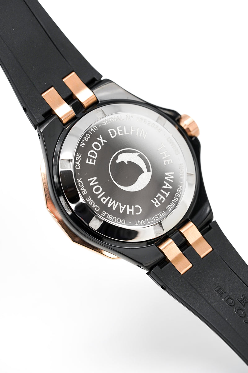 Docoo Edox Automatic Watch Delfin Diver Black Rose Gold 43mm