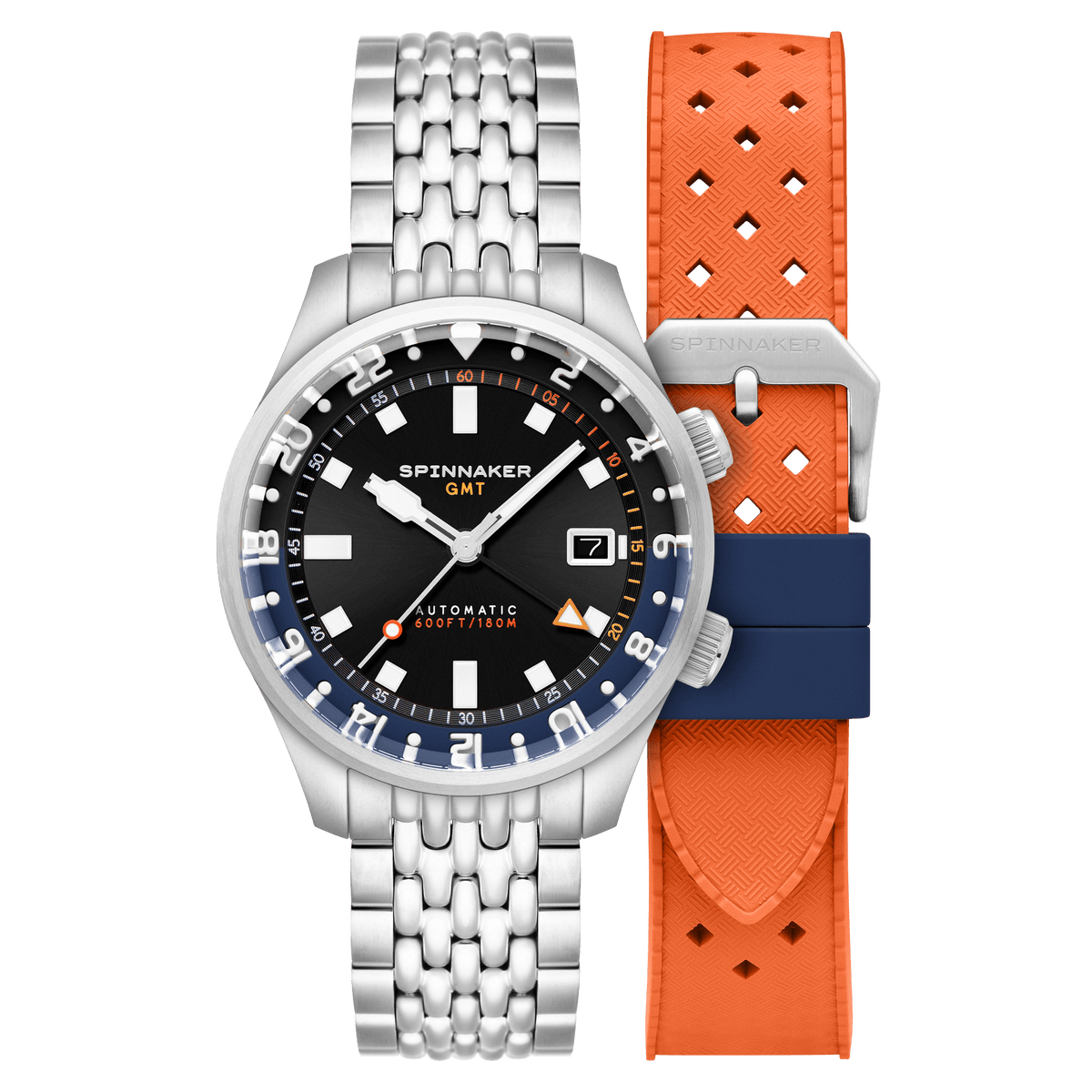 Spinnaker Bradner GMT Black Automatic Watch with Rubber Strap
