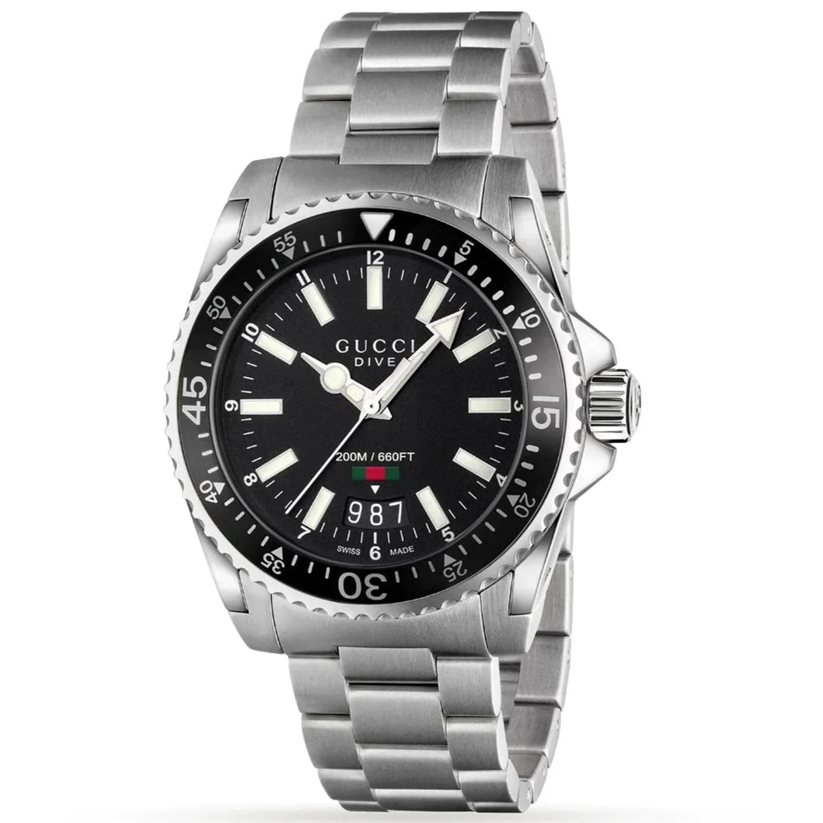 良品 GUCCIメンズ腕時計アイボリー＆ブラック セクシー 新品電池交換済み Gucci YA136301A Dive Men's Black Watch from Designer Watch Shop