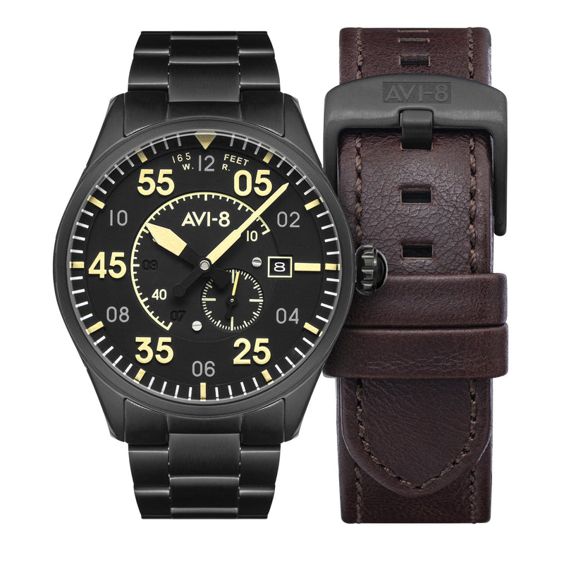 Analogue Watch - AVI-8 Midnight Chrome Yellow Spitfire Automatic Watch AV-4073-33
