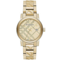 Analogue Watch - Burberry BU9038 Ladies The City Engraved Checked Gold Watch