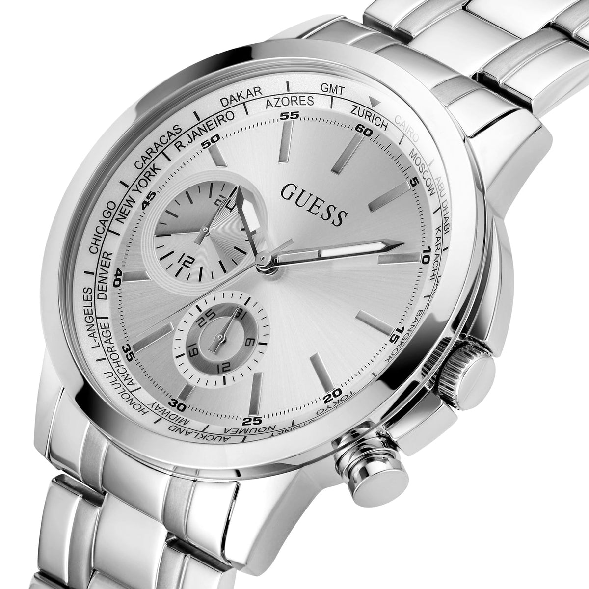 Guess Orologio Da Uomo GW0490G1 | Analogico Al Quarzo | Cassa In Acciaio 44 Mm | Quadrante Argento | Cinturino In Acciaio Inox | Water Resistant 50m