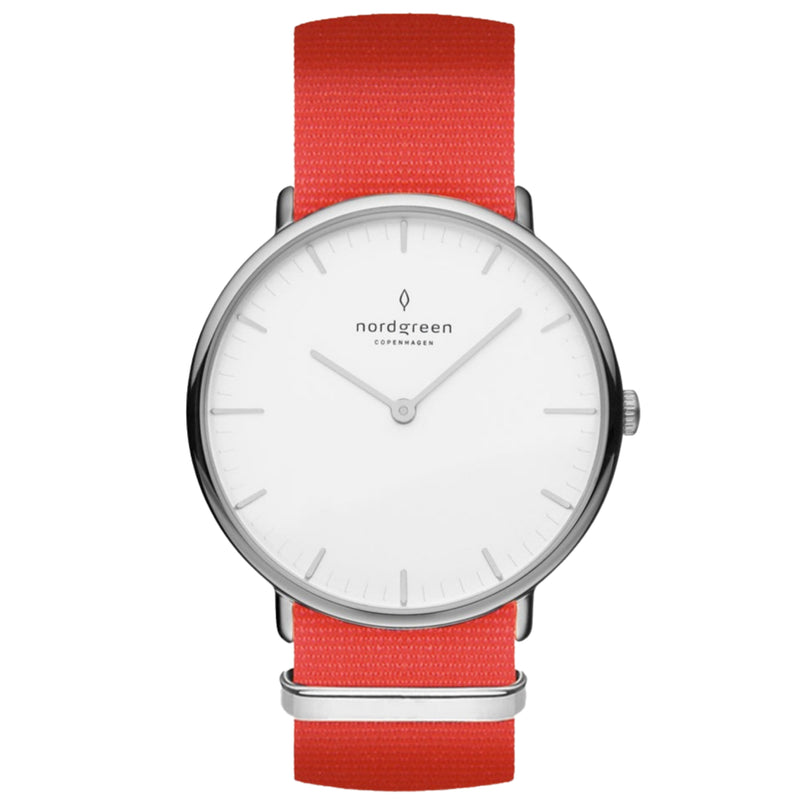 Analogue Watch - Nordgreen Native  Bright Red Nylon 36mm Silver Case Watch