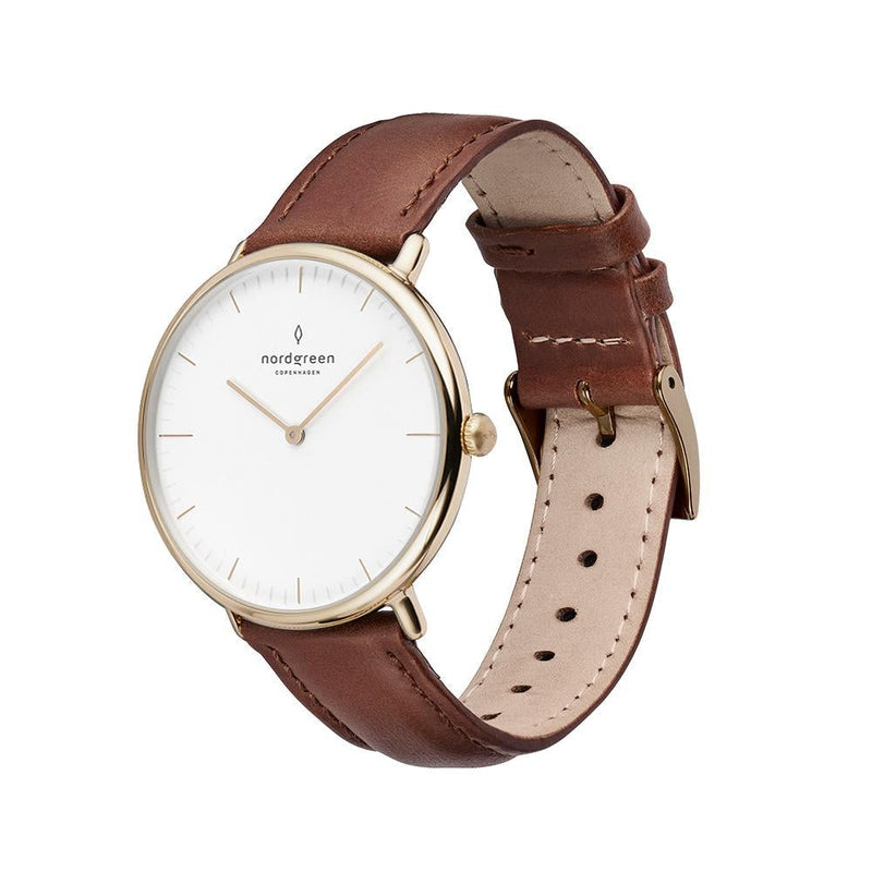Analogue Watch - Nordgreen Native Brown Leather 32mm Gold Case Watch