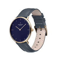 Analogue Watch - Nordgreen Native Navy Leather 40mm Gold Case Watch