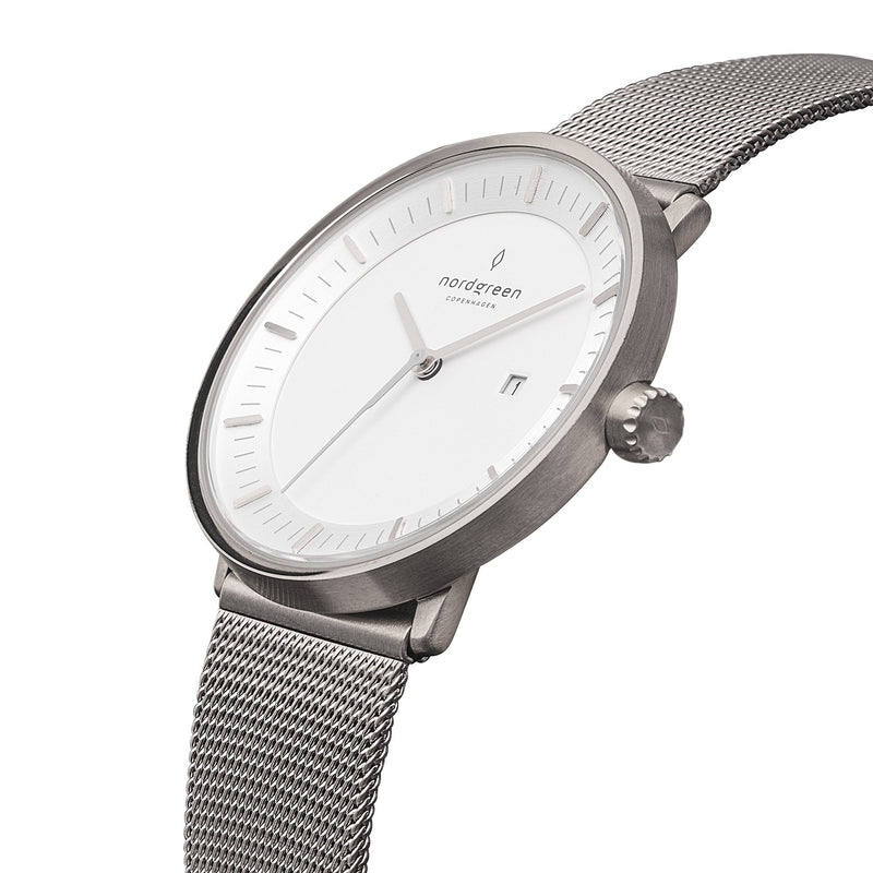Analogue Watch - Nordgreen Philosopher Silver Mesh 36mm Silver Case Watch
