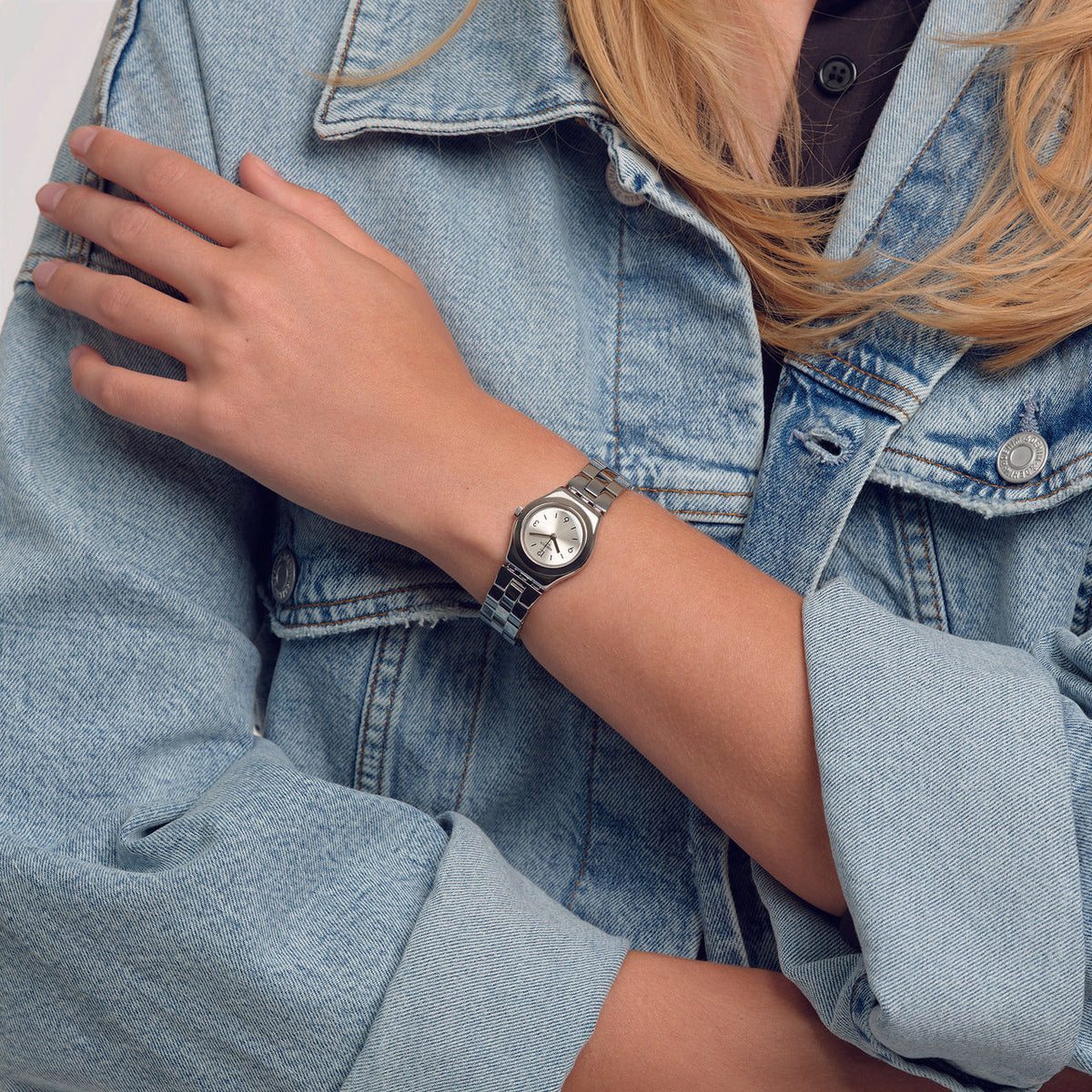 Swatch silver hotsell watch ladies