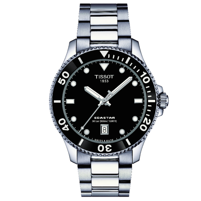 Analogue Watch - Tissot Seastar 1000 40mm Unisex Black Watch T120.410.11.051.00