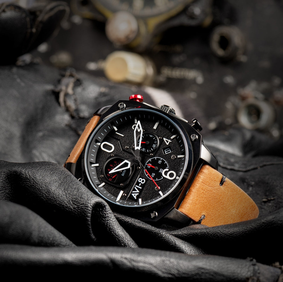 AVI-8 Charcoal Ember Brown Hawker Hunter Chronograph Watch AV-4052