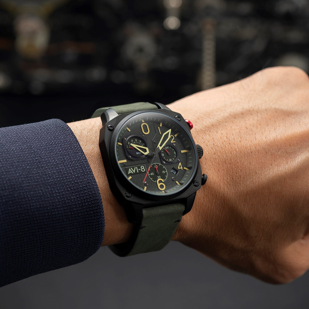 AVI-8 AV-4052-08 Retrograde Green Chronograph Watch 45mm | Watchpilot