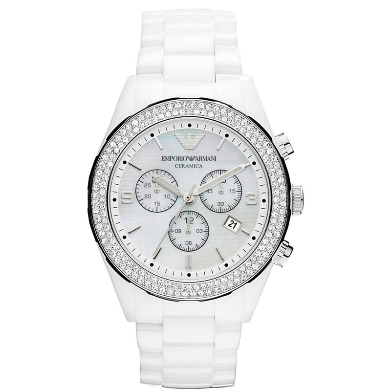 Chronograph Watch - Emporio Armani AR1456 Ladies White Crystal Watch
