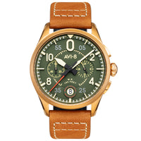 Pilot Watch - AVI-8 Spitfire Lock Bronze Green Chrono Watch AV-4089-02
