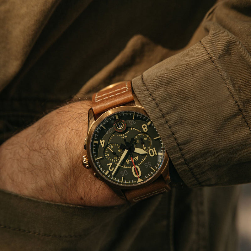 Pilot Watch - AVI-8 Spitfire Lock Bronze Green Chrono Watch AV-4089-02