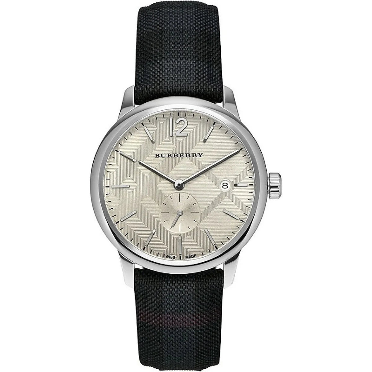 Burberry Silver Case Watch with White Dial and Black Beige Pattern Strap Burberry Women main image 4