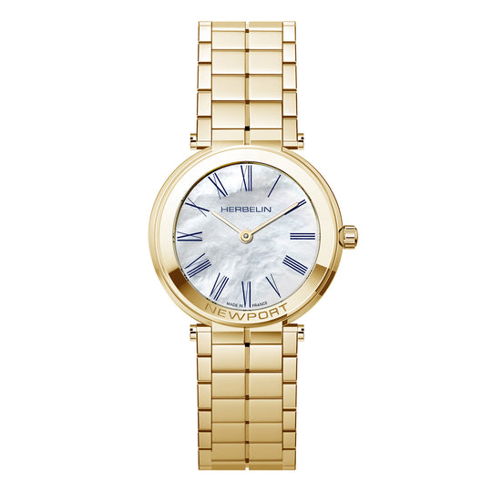Herbelin Newport Slim Ladies White Mother of Pearl Gold Watch 16922BP09