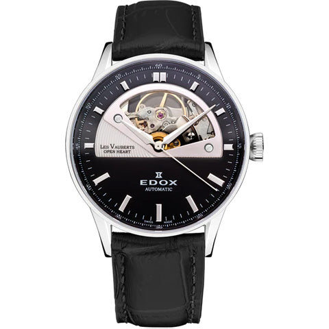 Edox Women's Automatic Watch Les Vauberts Open Heart 37mm Black 850193NNIN