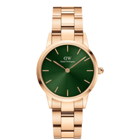 Daniel Wellington Ladies Rose Gold Iconic Link Emerald Watch DW00100421