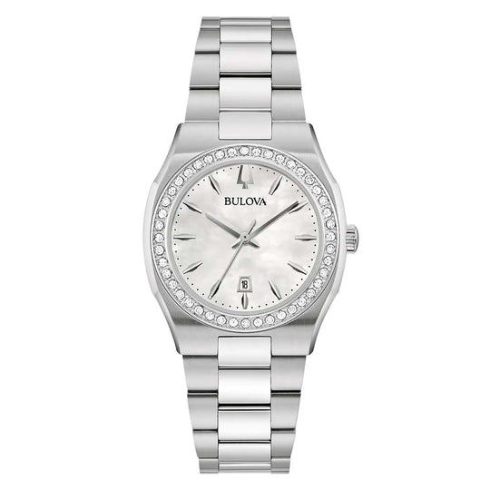 Bulova Surveyor Ladies' White Mother of Pearl Diamond Quartz Watch