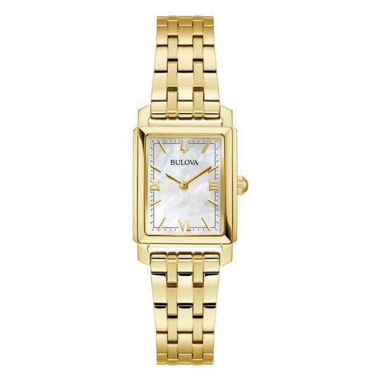 Bulova Sutton Ladies' Gold Rectangular White Mother of Pearl Quartz Watch