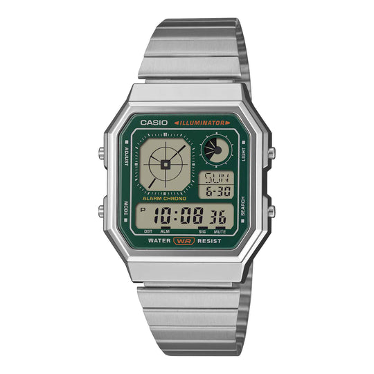 Casio Retro Vintage Unisex Silver Green Digital Watch