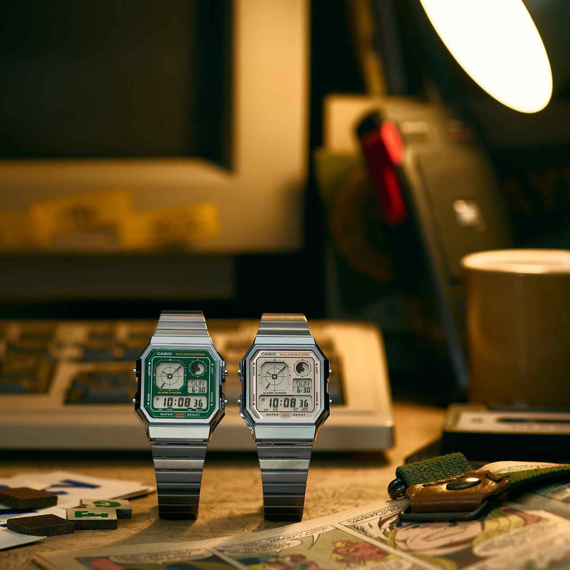 Casio Retro Vintage Unisex Silver Green Digital Watch
