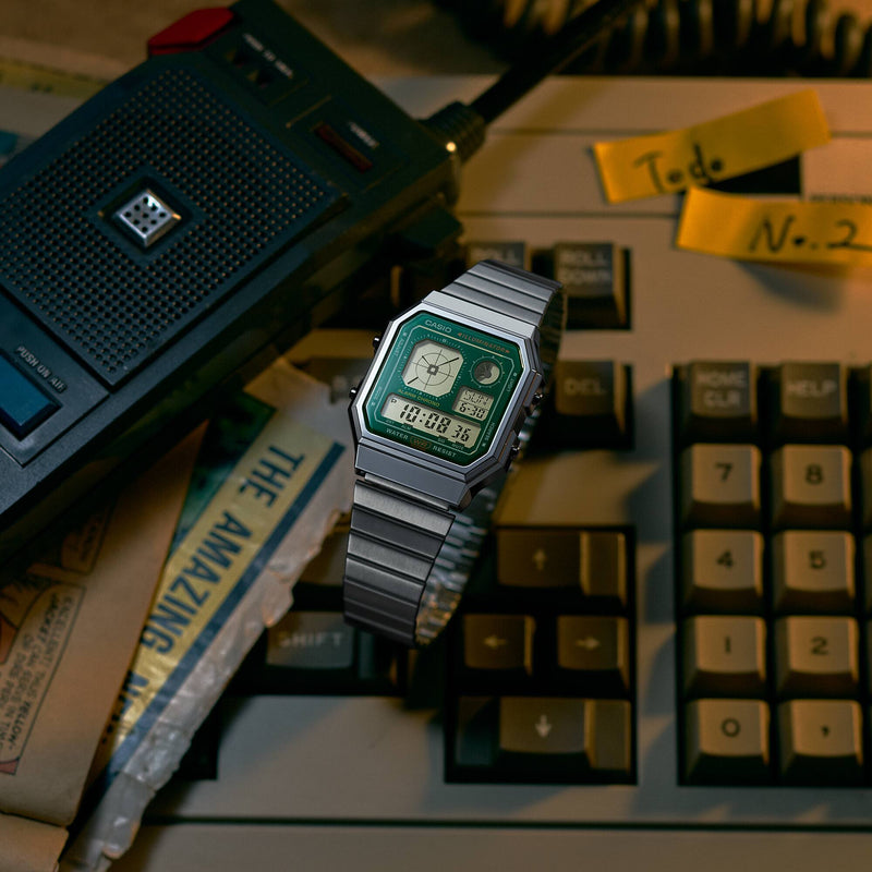 Casio Retro Vintage Unisex Silver Green Digital Watch