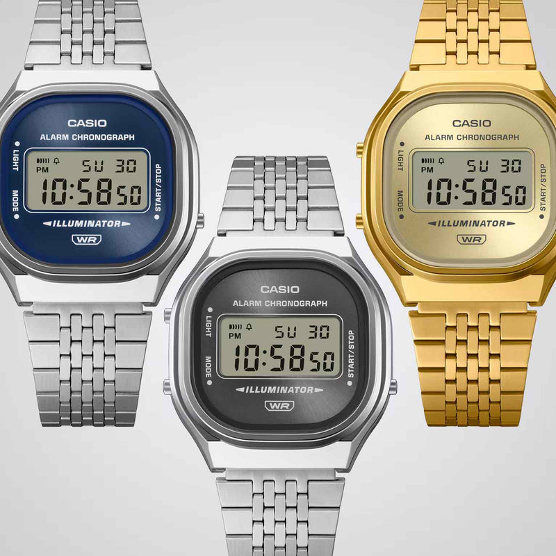 Casio Vintage Unisex Silver Blue Sunray Digital Watch