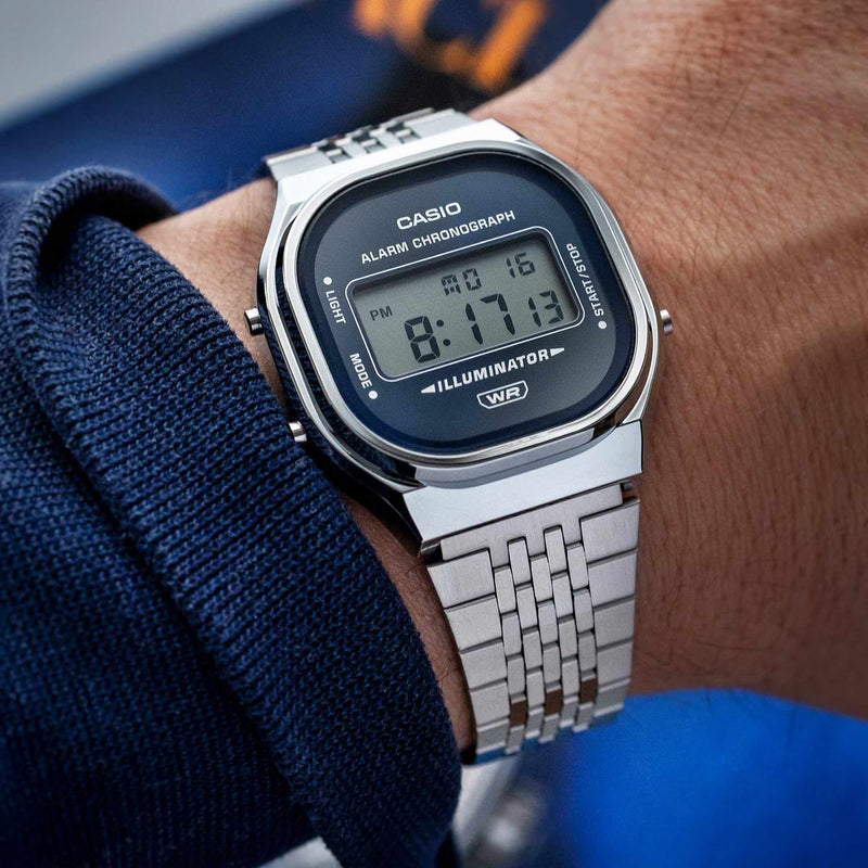 Casio Vintage Unisex Silver Blue Sunray Digital Watch