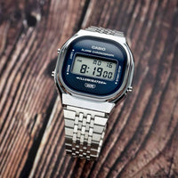 Casio Vintage Unisex Silver Blue Sunray Digital Watch