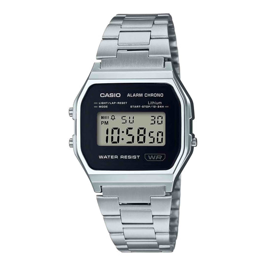 Casio Iconic Vintage Unisex Silver Black Digital Watch