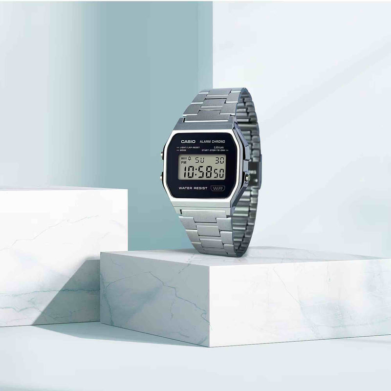 Casio Iconic Vintage Unisex Silver Black Digital Watch