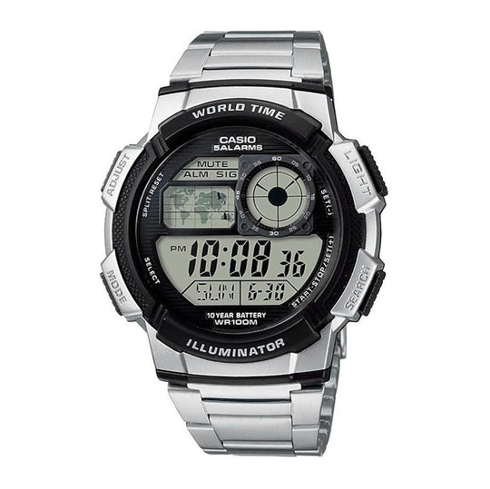 Casio Worldtime Men's Silver Black Digital Watch AE-1000WD-1AVDF