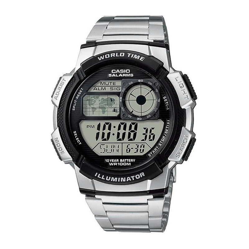 Casio Worldtime Men's Silver Black Digital Watch AE-1000WD-1AVDF